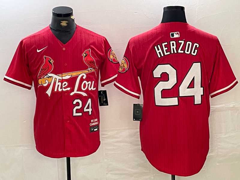 Mens St Louis Cardinals #24 Whitey Herzog Red 2024 City Connect Limited Stitched Baseball Jersey